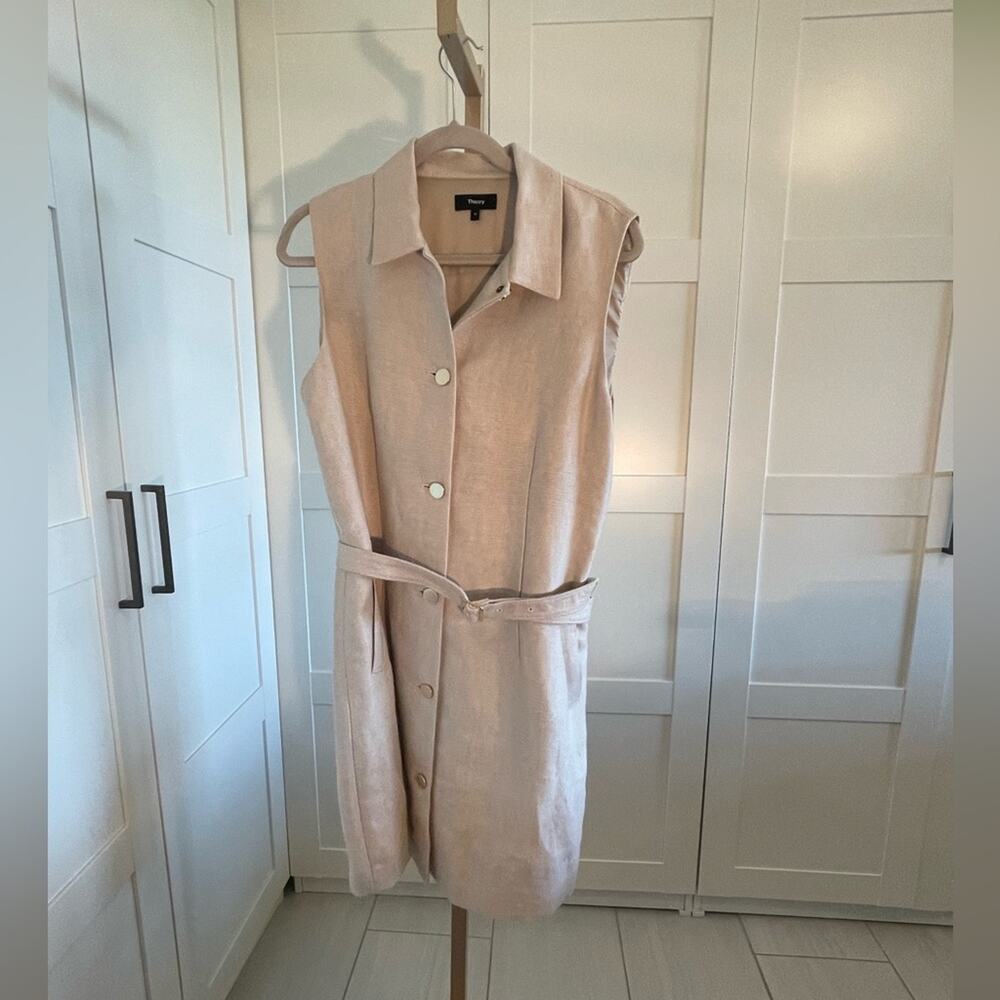 Theory Basket Weave Belted Military Dress Beige - Picture 7 of 10
